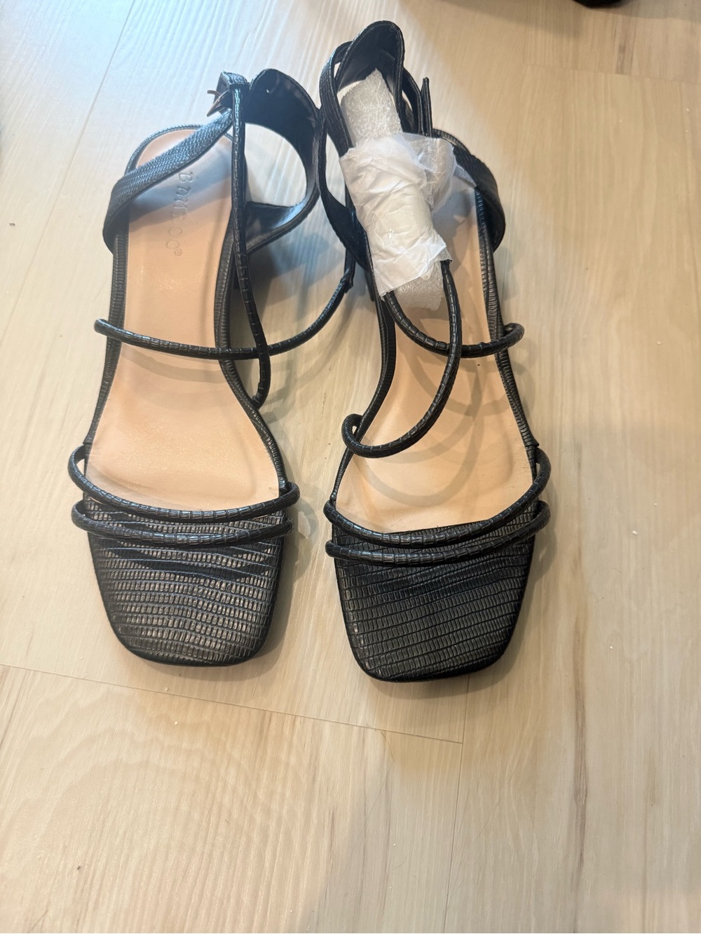 Strappy Square-Toe Black Women's Sandals